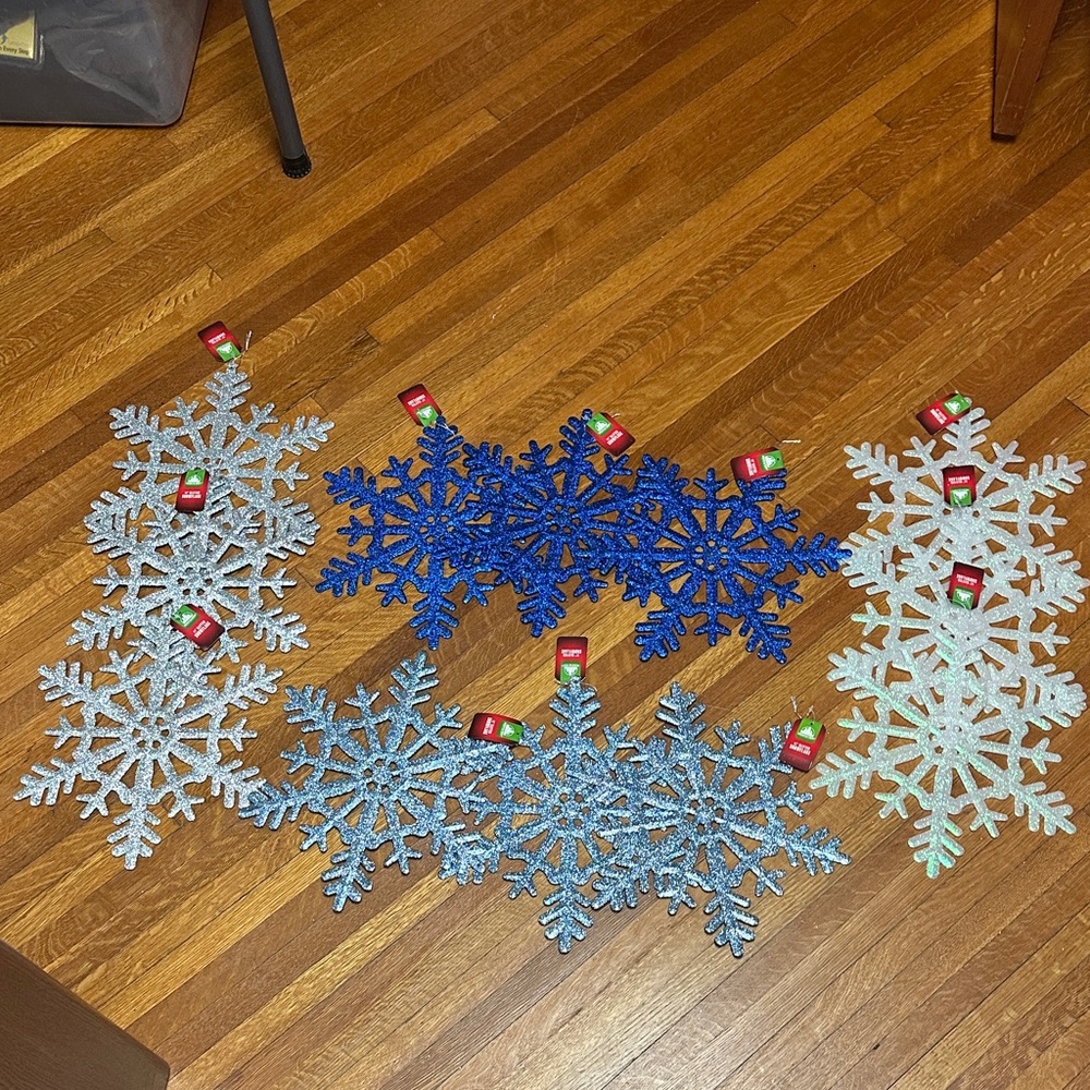 Enchanted Forest Glittering Snowflake Ornaments - Blue, Silver and whites